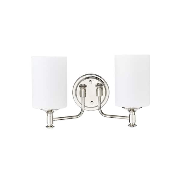 Ailey 14.625 in. 2-Light Polished Nickel Vanity-Light Etched Opal White