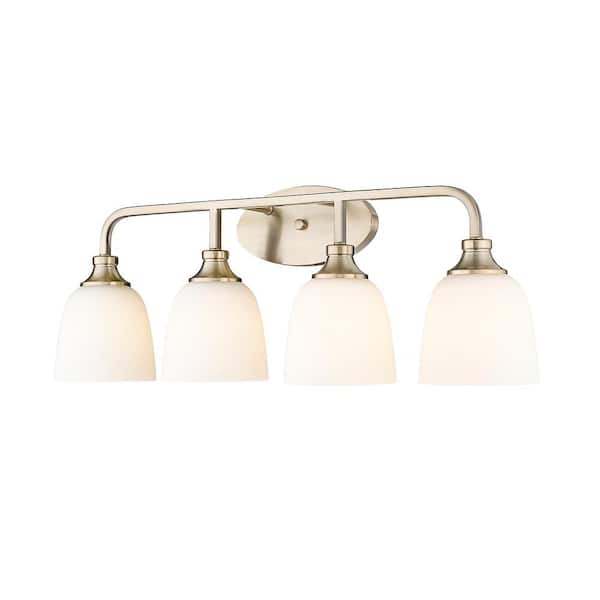Millennium Lighting Alberta 30 in. 4-Light Modern Gold Vanity Light with White Glass