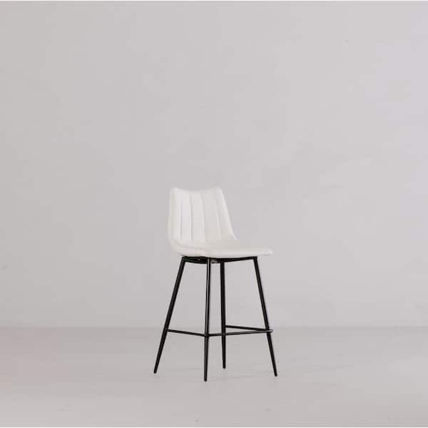 NADAAL STUDIOS Florian 26 in. Cream White Contemporary Faux Leather Counter Stool with Metal Legs ((Set of 2))