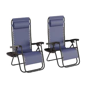 Navy Blue Folding Zero Gravity Steel Outdoor Lounge Chairs (2-Pack)