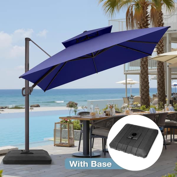 cloud mountain 10 ft cantilever patio umbrella cantilever CLOUDFLY 10 ft. x 10 ft. Cantilever Patio Umbrella in Navy Blue Aluminum Outdoor Offset Umbrella with 295 lb. Weighted Base