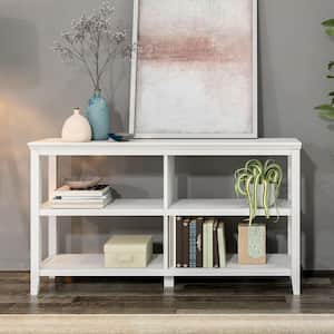 Edenton 54 in. Walnut Wood Sofa Table/TV Media Bookcase with 3-Shelves