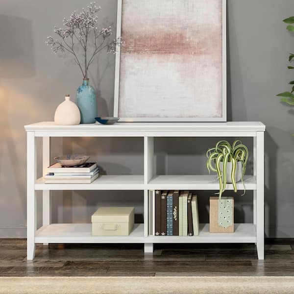 NewRidge Home Goods Edenton 54 in. Walnut Wood Sofa Table/TV Media Bookcase with 3-Shelves