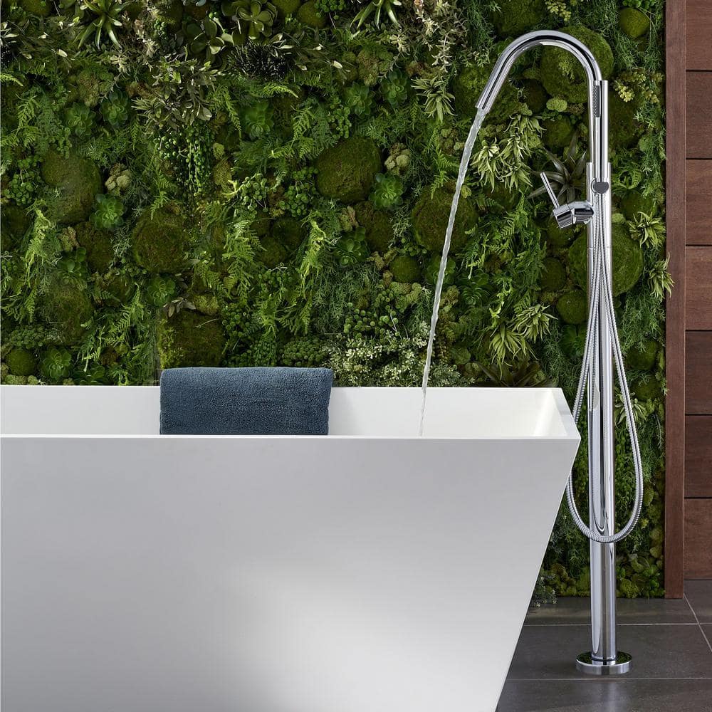 Polished Chrome Freestanding Tub Filler with Hand Shower