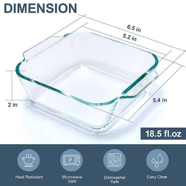 5 in. Glass Casserole Dishes with Prep Bowls for Microwaveable Cookware, Air Fryer and Square Egg, Clear (2-Pack)