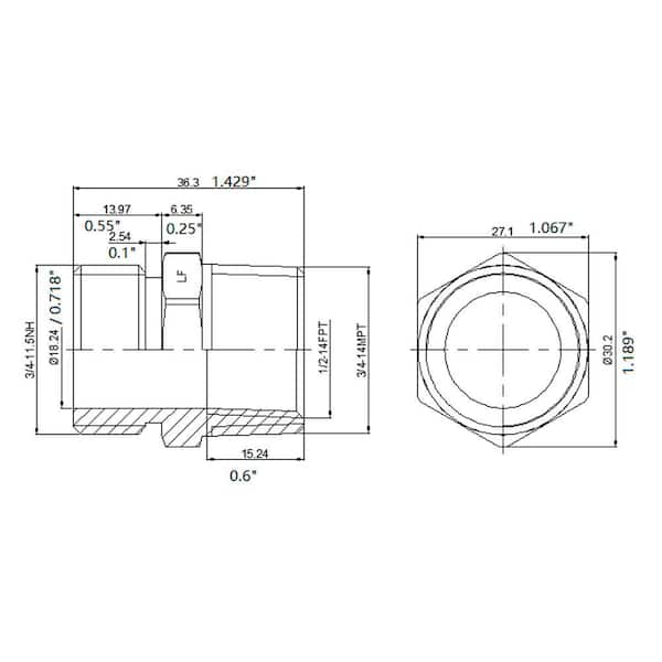 3/4 in. MHT x 3/4 MIP or 1/2 in. FIP Brass Multi Adapter Fitting