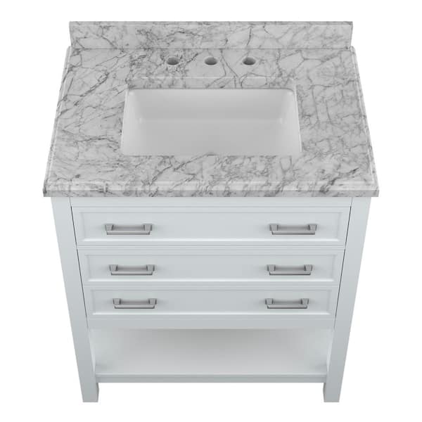 Home Decorators Collection Everett 31, 31 Inch White Bathroom Vanity With Marble Top