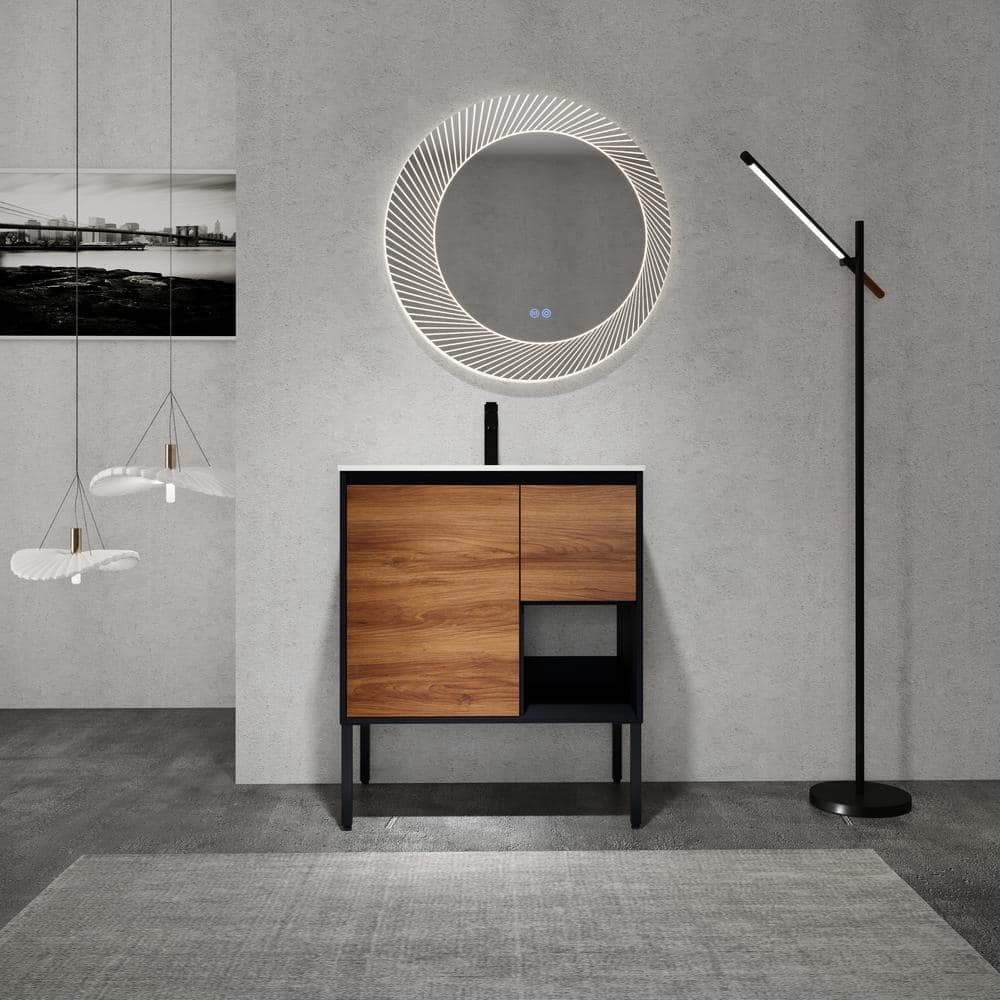 30 in. W. x 18 in. D x 35 in. H Freestanding Bath Vanity in Brown Ebony wit