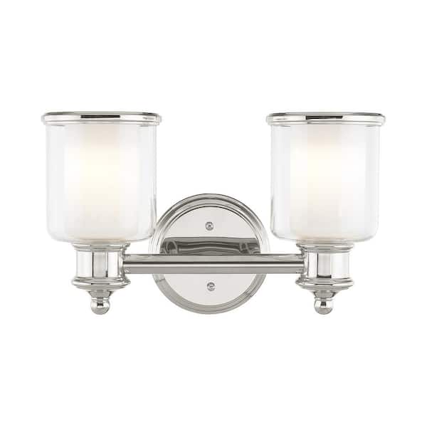 AVIANCE LIGHTING Bellington 14.5 in. 2-Light Polished Nickel Vanity Light with Clear Outer Glass and Satin Opal Inner Glass
