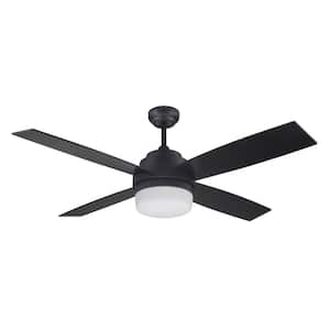 Cali 52 in. Indoor 4-Blade Matte Black Contemporary Ceiling Fan with Light Kit (LED) and Remote Control