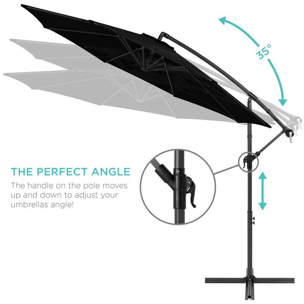 10ft Black Aluminum Offset Hanging Patio Umbrella with Easy Tilt Adjustment