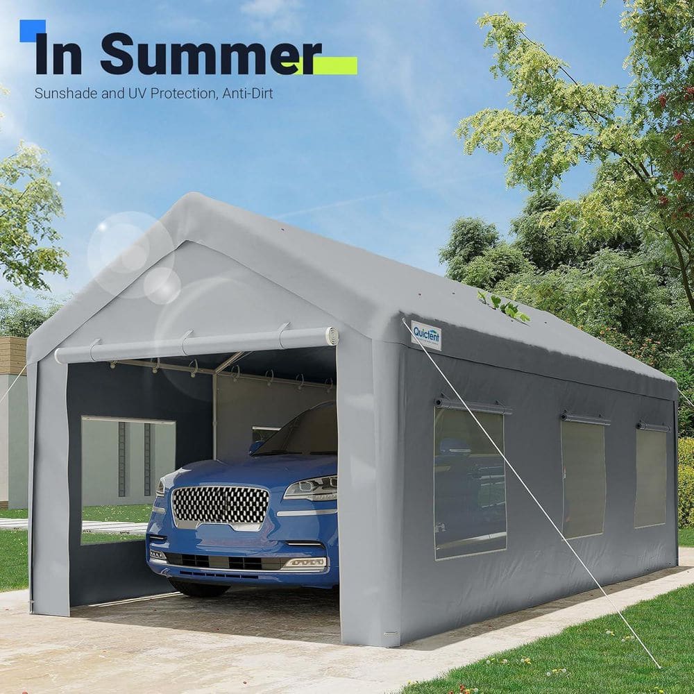Gray 10' x 20' Portable Metal Carport with Windows