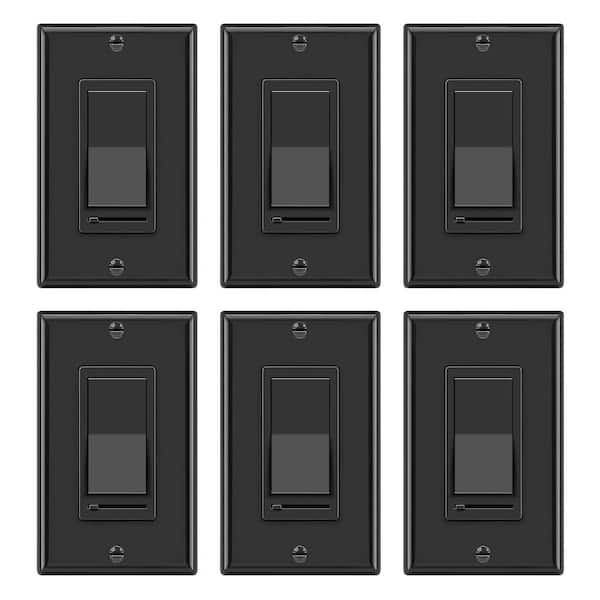 Black Rocker Dimmer Switch for Dimmable LED, Halogen and Incandescent Bulbs, Single-Pole or 3-Way (USP-LS02-6PK) 6-Pack