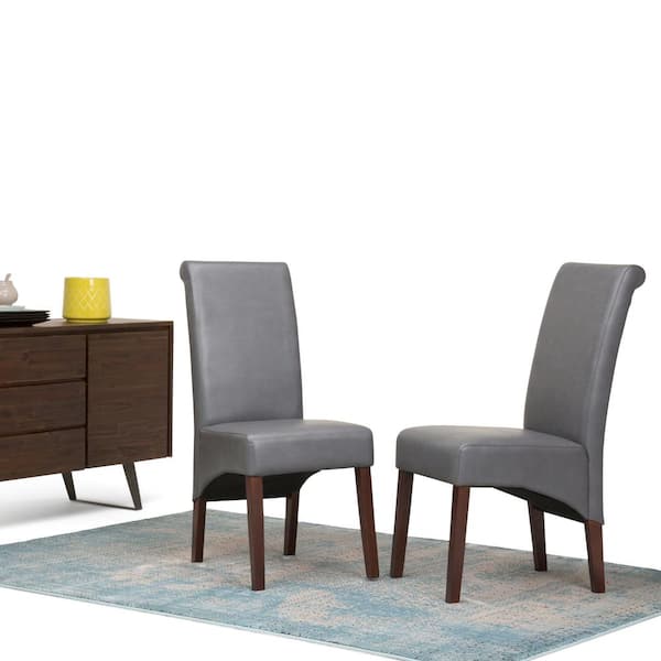Avalon Transitional Deluxe Parson Dining Chair in Stone Grey Faux Leather (Set of 2)