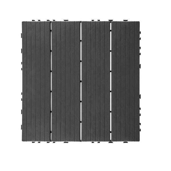 12 in. x 12 in. Square Plastic Interlocking Deck Tiles Composite Deck Tile for Garden Poolside, Light Gray (Set of 44)