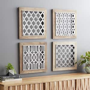 Wood Brown Trellis Cut-out Geometric Wall Decor (Set of 4)