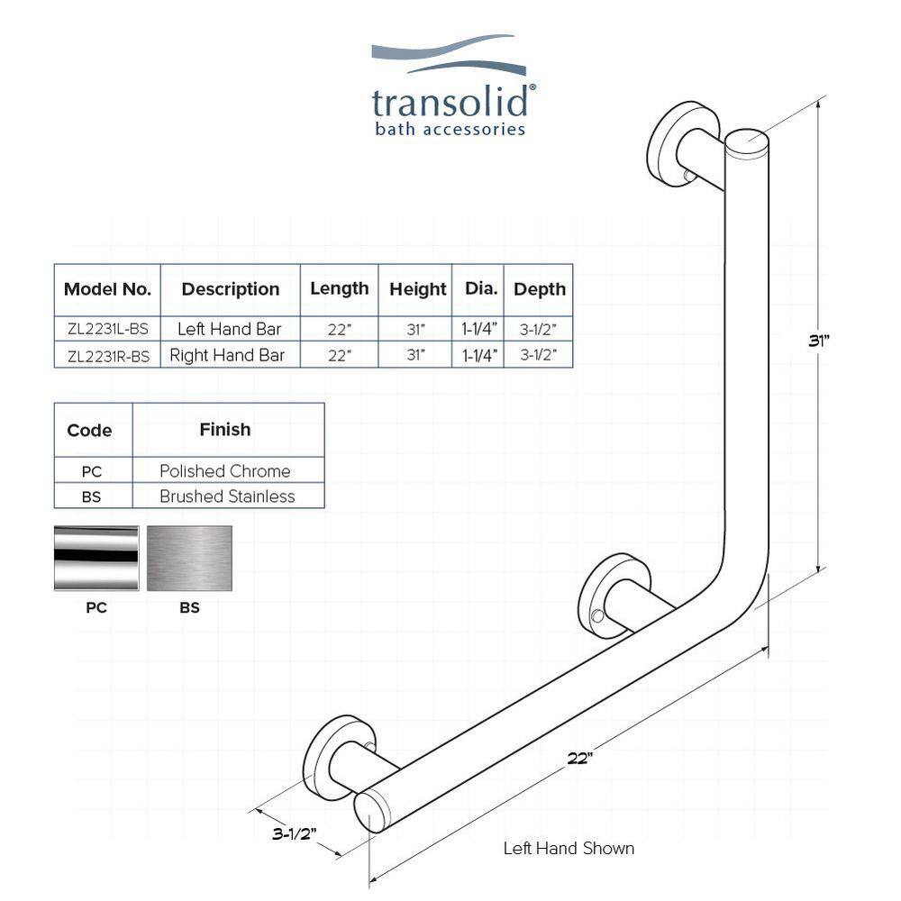 22'' Brushed Stainless Steel L-Shaped Grab Bar