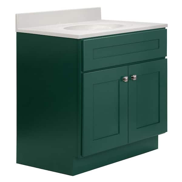Brookings 31 in. W 1 Sink Bath Vanity in Hunt Club with Ivory Swirl Cultured Marble Top Assembled