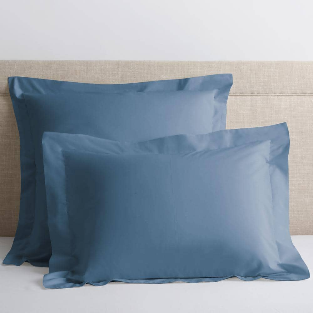 Company Cotton Slate Blue Solid 300-Thread Count Cotton Percale Euro Sham -  The Company Store, 50652F-E-SLT-B