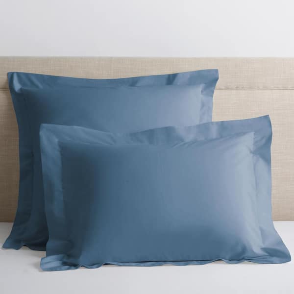 The Company Store Company Cotton Slate Blue Solid 300-Thread Count Cotton Percale Standard Sham