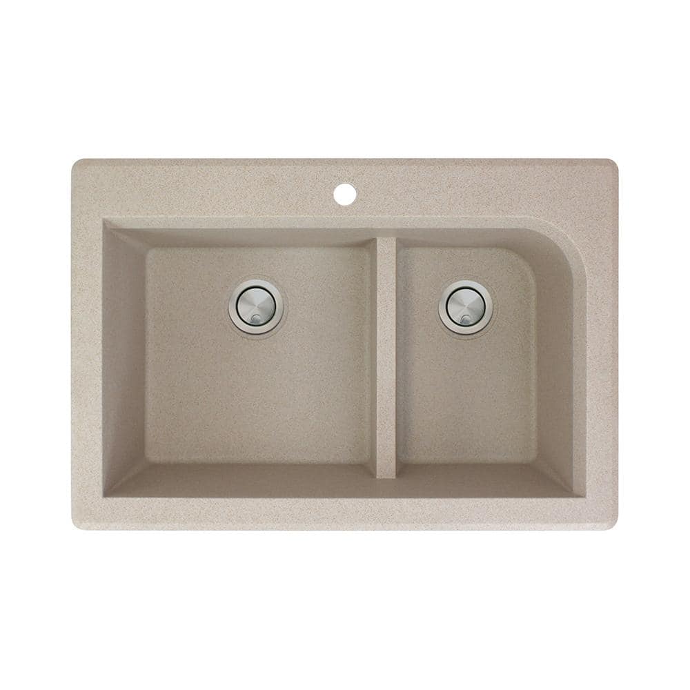 Transolid Radius Drop-in Granite 33 in. 1-Hole 1-3/4 J-Shape Double Bowl Kitchen Sink in Cafe Latte -  553-0840