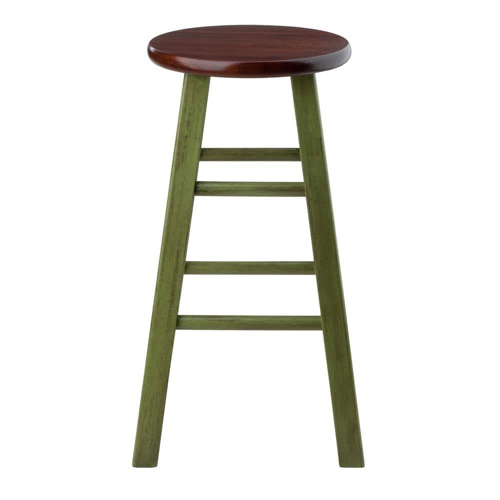 Winsome Ivy 24" Rustic Green & Walnut Wood Counter Stool