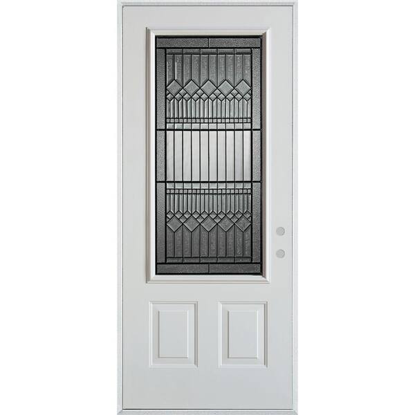 Stanley Doors 32 in. x 80 in. Lanza Patina 3/4 Lite 2-Panel Painted White Left-Hand Inswing Steel Prehung Front Door