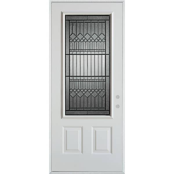 Stanley Doors 36 in. x 80 in. Lanza Patina 3/4 Lite 2-Panel Painted White Left-Hand Inswing Steel Prehung Front Door