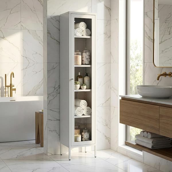Avis 71 in. White Metal Storage Cabinet with Clear Door