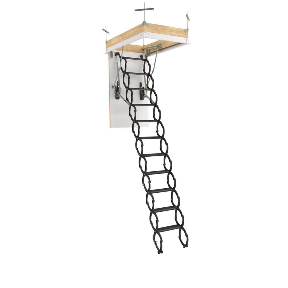 Heavy-Duty Black Steel Scissor Attic Ladder with Insulated Door