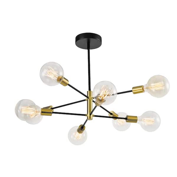 Augusta 8 -Light Sputnik Modern Linear Chandelier with Wrought Iron Accents