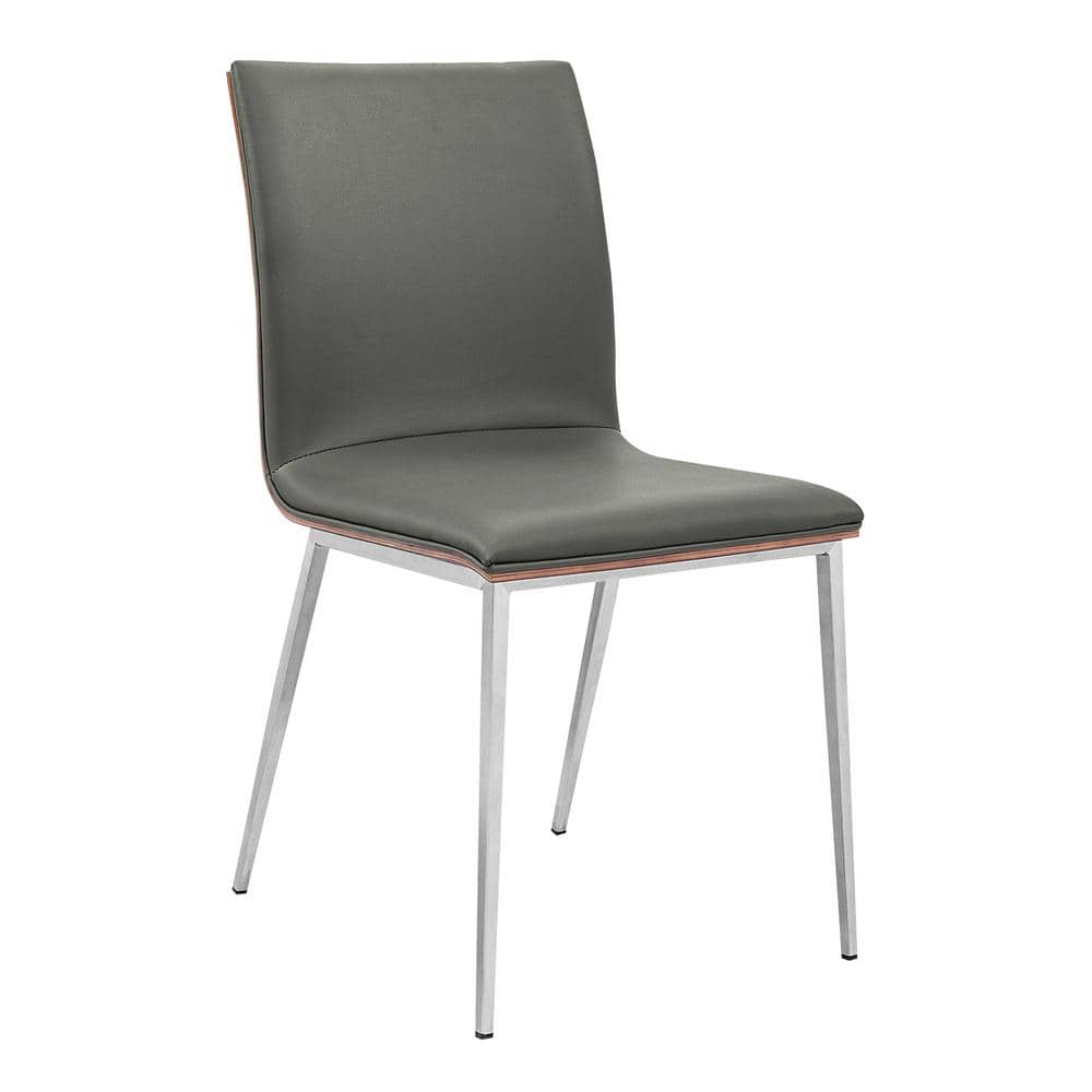 Contemporary Gray Faux Leather Side Chair with Walnut Wood Accent