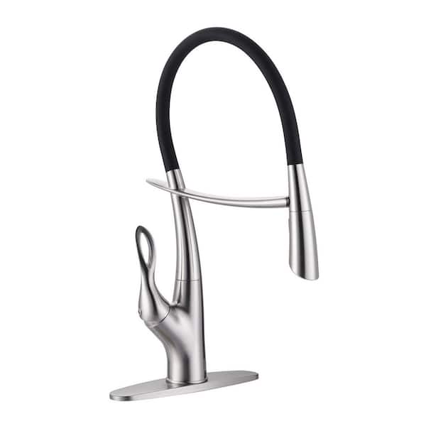 19.9 in. H Single Handle Pull-Down Sprayer Kitchen Faucet Included Deckplate in Brushed Nickel