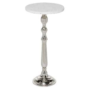 13 in. Silver Large Round Terrazzo End Accent Table with Marble Top