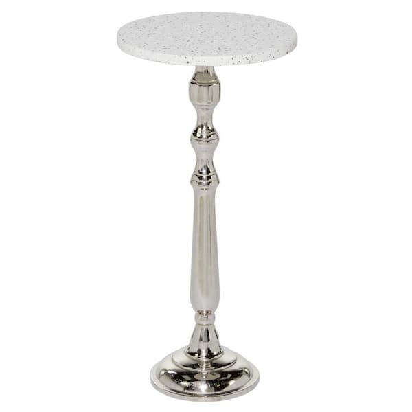 Litton Lane 13 in. Silver Large Round Terrazzo End Accent Table with Marble Top