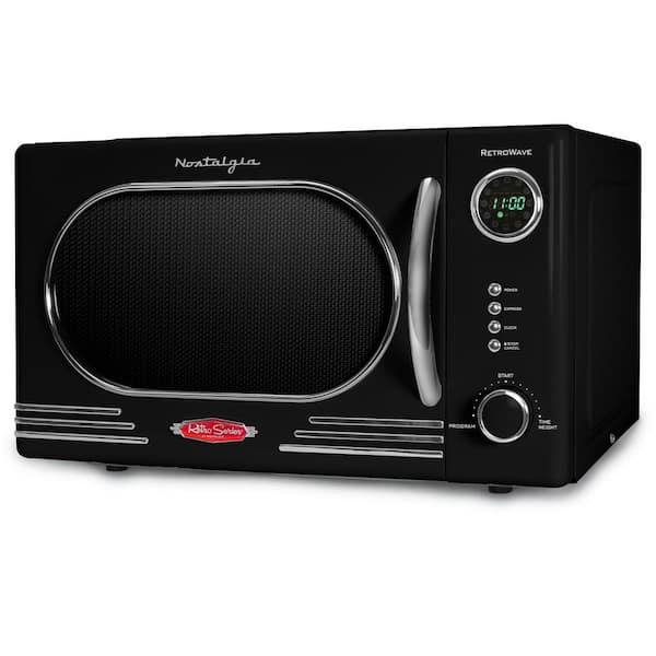 Nostalgia Retro 14.92 in. Wide 1.1 cu. ft. Electric 1000-Watts Microwave Black with Child Safety Lock
