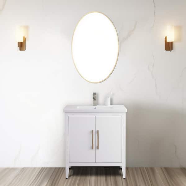 Vanity Art 30 in. W x 18.5 in D x 34 in. H Single Sink Bathroom Vanity Cabinet in White with Ceramic Top