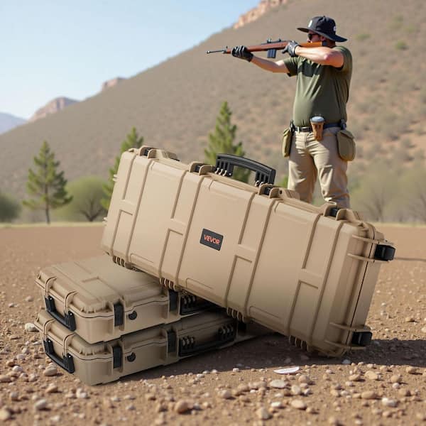 Hard Rifle Case, Lockable Rifle Case with Pre-Cut Foams, 40 in. Gun Storage with Wheels, IP67 Waterproof, Khaki