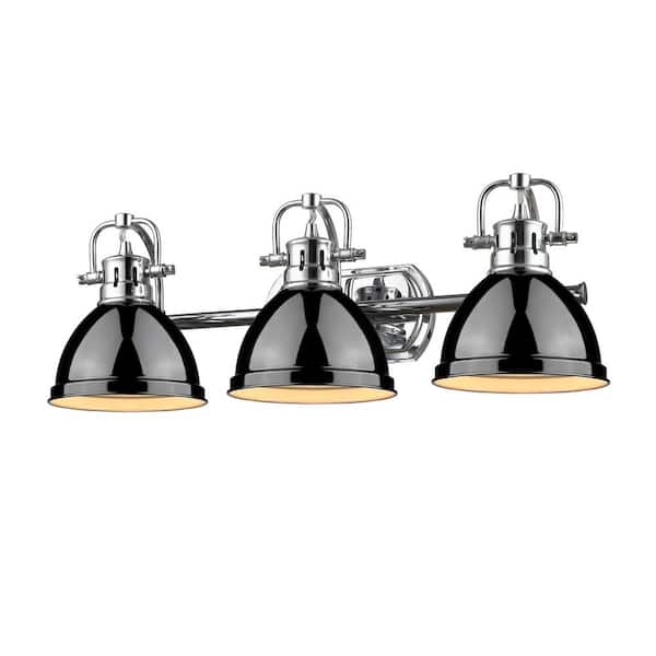 Golden Lighting Duncan 3-Light Chrome Bath Light with Black Shade