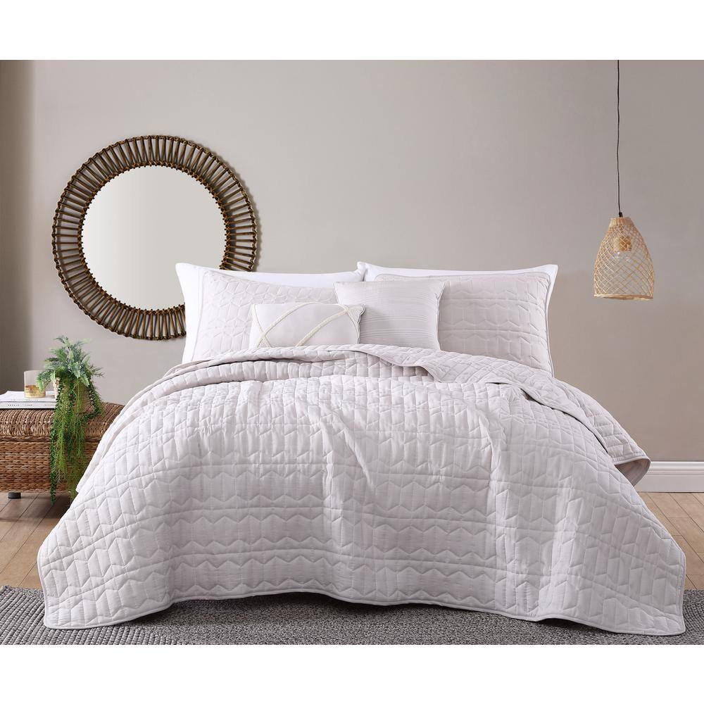 Taupe Queen Reversible Microfiber Quilt Set with Decorative Pillows
