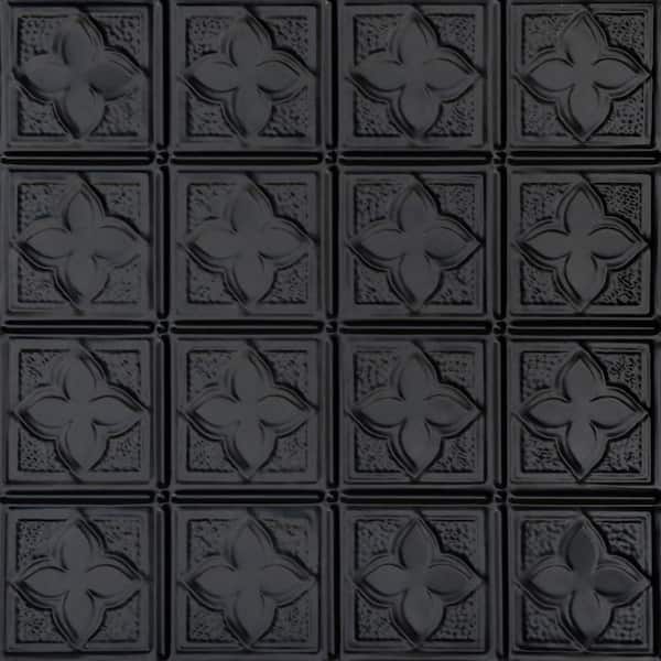 FROM PLAIN TO BEAUTIFUL IN HOURS Clover Satin Black 2 ft. x 2 ft. Decorative Tin Style Nail Up Ceiling Tile (24 sq. ft./case)