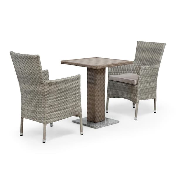 MUSE & LOUNGE Pecos Natural Brown 3-Piece Metal Square Outdoor Bistro Set With Gray Cushions