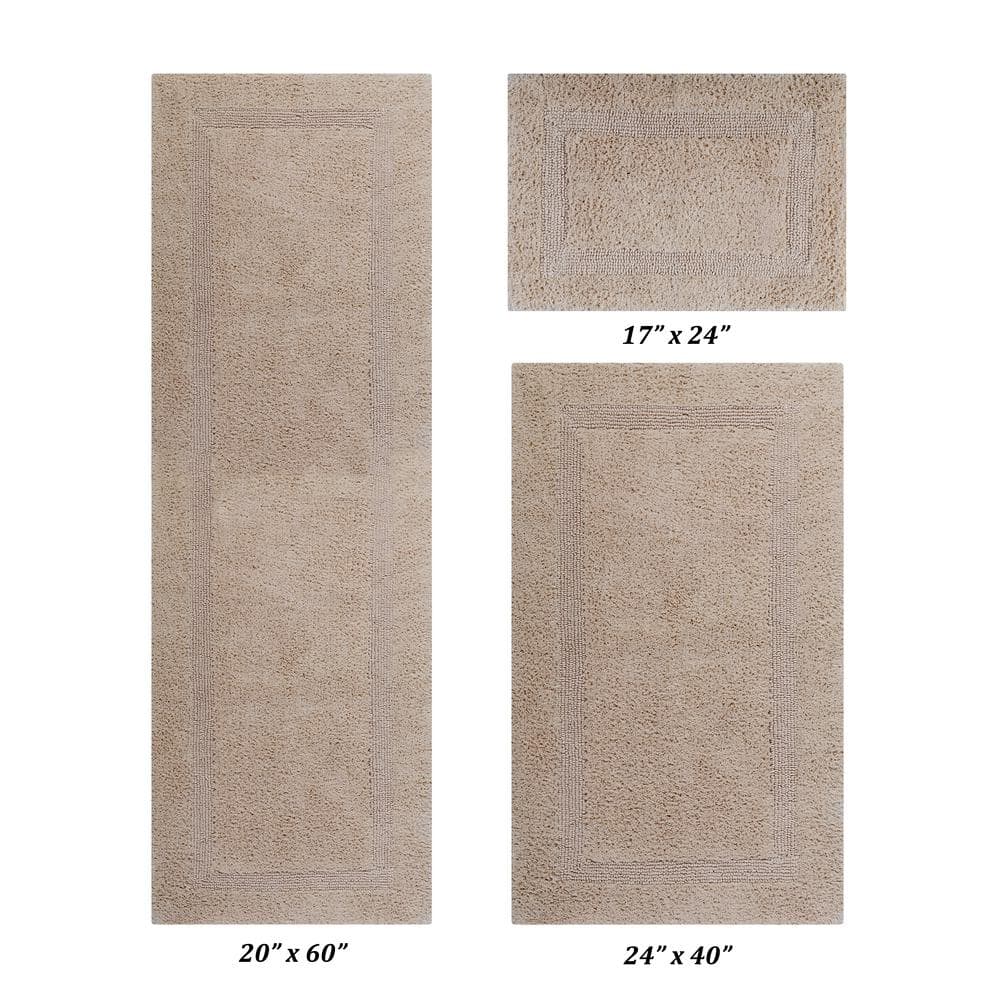 Lux Sand 100% Cotton Reversible Bath Rug Set - 3 Pieces