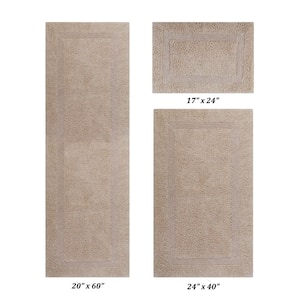 Lux Collection Sand 17 in. x 24 in., 24 in. x 40 in., 20 in. x 60 in. 100% Cotton 3-Piece Bath Rug Set