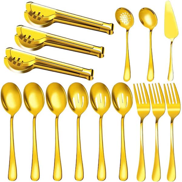 30-Piece Gold Stainless Steel Serving Utensil Set for Kitchen Catering, Banquets, Weddings and Buffets