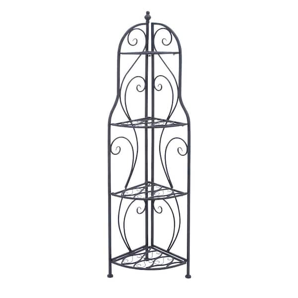 Litton Lane 60 in. Metal Traditional 4 Shelf Bakers Rack in Black
