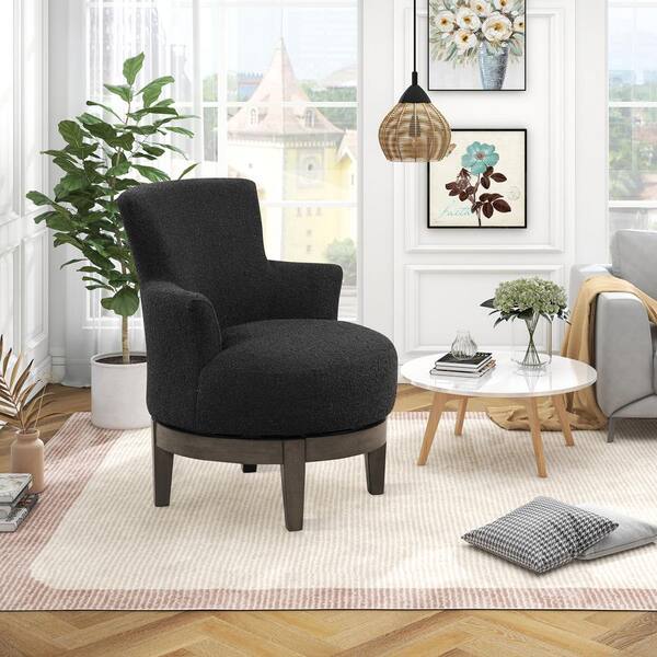 Harper & Bright Designs Black 360° Swivel Chair Wingback Upholstered Accent Chair with 9 in. Thicked Cushion