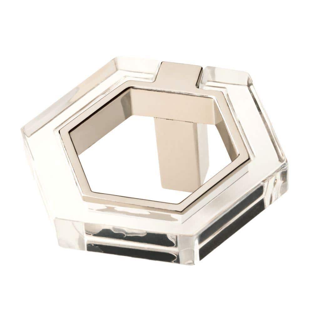 1-7/8 in. (48mm) Polished Nickel and Clear Acrylic Hexagon Cabinet Knob 1-7/8 in. (48mm) Polished Nickel and Clear Acrylic Hexagon Cabinet Knob