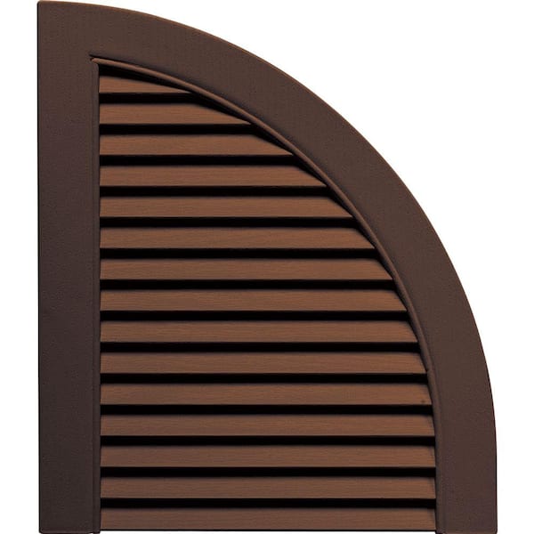 Builders Edge 15 in. x 17 in. Louvered Design Federal Brown Quarter Round Tops Pair #009