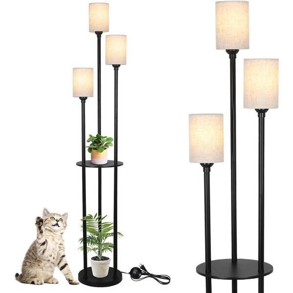 74 in. Antique Brass 1-Light Smart 1-Way (On/Off) Standard Floor Lamp for Living Room with Linen Drum Shade